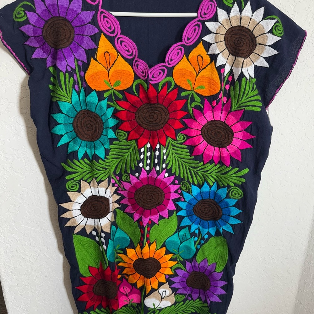L - Colorful Floral Embroidered Dress
